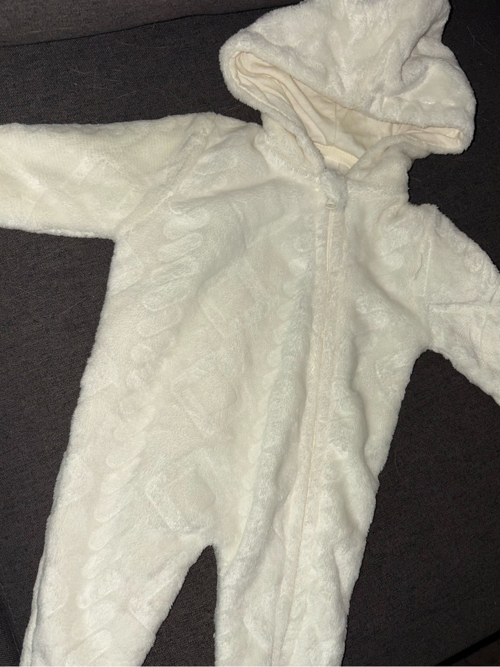 Classic Cream Plush Hooded One-Piece for Kids